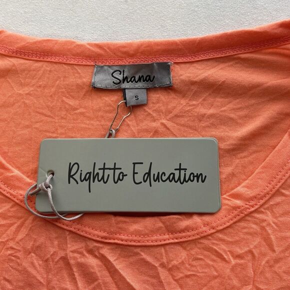 Shana Women’s S Half Sleeve Crinkle Tunic Top Coral 2 Pockets Boxy Fit - Picture 9 of 12